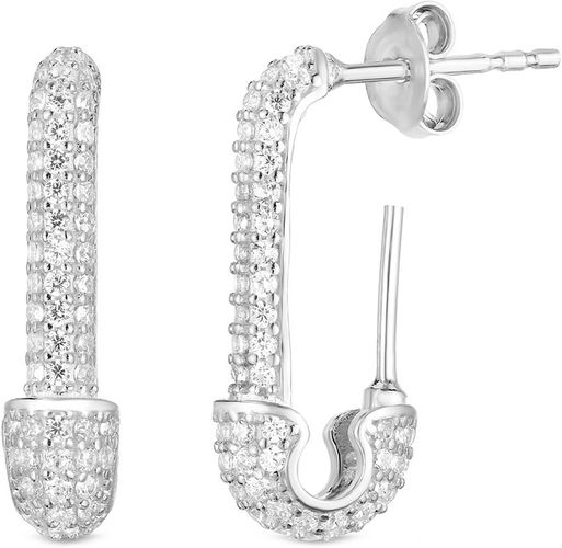 Sphera Milano Silver CZ Safety Pin Earrings