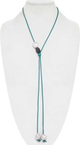 Margo Morrison New York 13-15mm Pearl Leather Lariat 38in Necklace