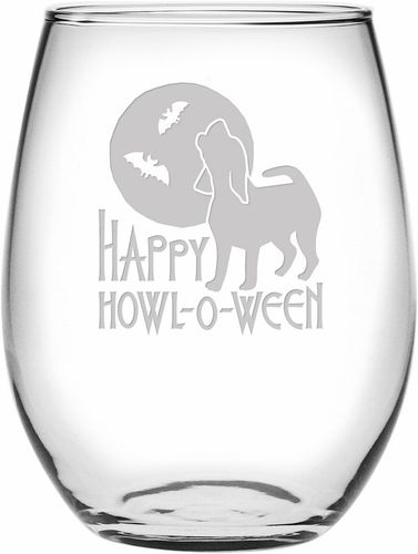 Susquehanna Glass Happy Howl-O-Ween Set of 4 21oz Stemless Wine Glasses