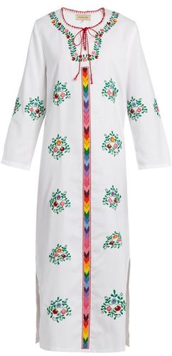 Jasmine Floral-embroidered Cotton Dress - Womens - White Multi