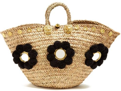 Sicilian Pompom Straw Tote - Womens - Black Multi