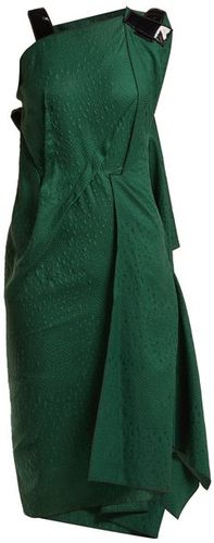 Cedrela Silk Blend-jacquard Asymmetric Midi Dress - Womens - Green