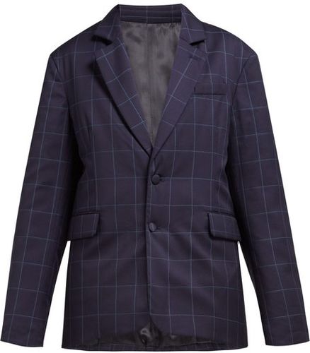 Big Check Padded Wool Blazer - Womens - Navy