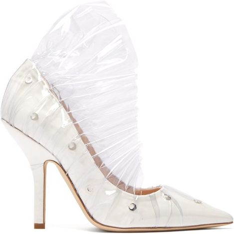 Shell Crescent Leather And Pvc Ruffle Pumps - Womens - White