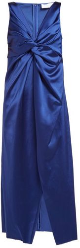 Twist-front Satin Dress - Womens - Blue