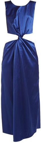 Cutaway Twist-front Satin Dress - Womens - Blue