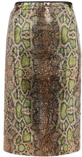 Fantasia Sequinned Snake-pattern Pencil Skirt - Womens - Multi