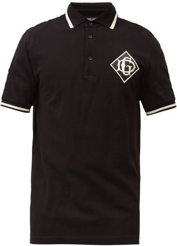 Monogram-patch Cotton-piqué Polo Shirt - Mens - Black