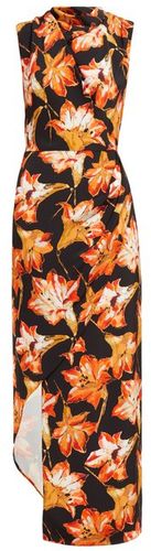 Cowl-neck Asymmetric Lily-print Silk Dress - Womens - Red Print