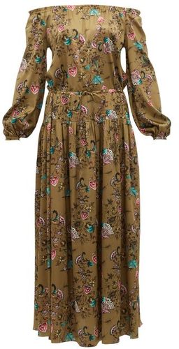 Creek Floral-print Silk-blend Satin Maxi Dress - Womens - Brown Multi