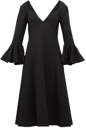 Bell-cuff Wool-crepe Midi Dress - Womens - Black