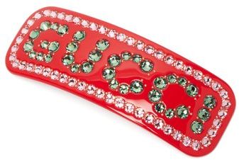 Crystal-logo Resin Hair Slide - Womens - Red