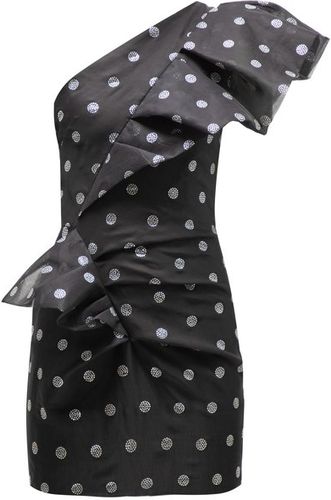 Crystal Polka-dot Asymmetric Silk-organza Dress - Womens - Black Multi