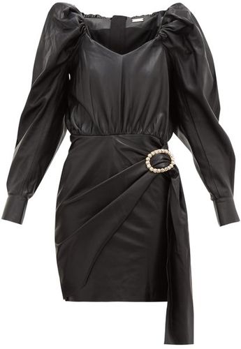 Mona Crystal-buckle Leather Dress - Womens - Black