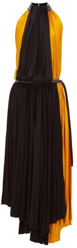 Panelled Pleated-jersey Midi Dress - Womens - Black Yellow