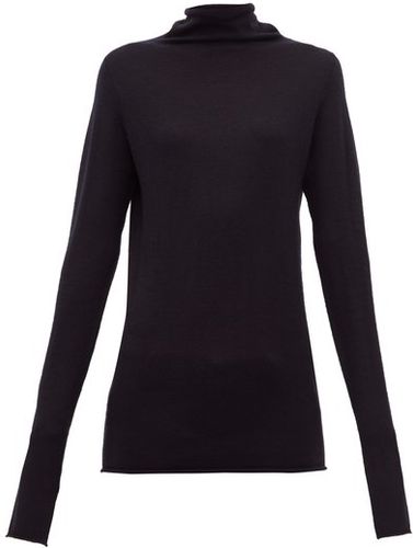 Sheer Raw-edge Funnel-neck Cashmere Sweater - Womens - Navy