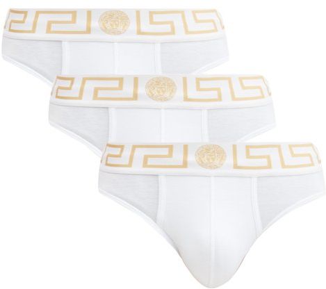 Pack Of Three Logo-jacquard Stretch-cotton Briefs - Mens - White