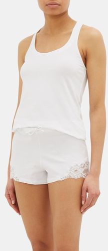 Lace-trimmed Cotton-blend Jersey Pyjama Shorts - Womens - White