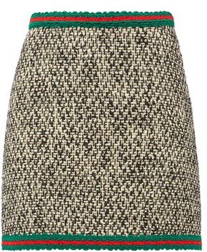 Web-stripe Wool-blend Tweed Mini Skirt - Womens - Black Multi