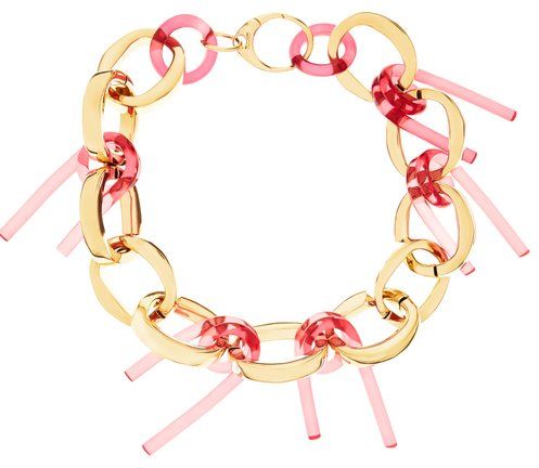 Twisted Tube Acetate Necklace - Womens - Pink Gold