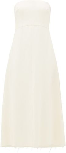 Raw-hem Wool-blend Crepe Midi Dress - Womens - Ivory