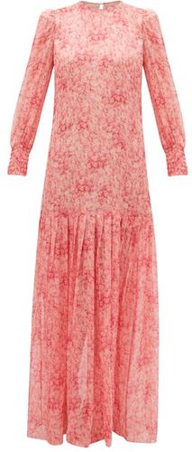 Hydrangea-print Silk-muslin Dress - Womens - Pink Print