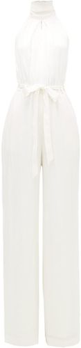 Crossbill Pussy-bow Silk-blend Jumpsuit - Womens - White