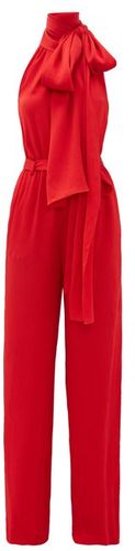 Crossbill Hammered Silk-blend Jumpsuit - Womens - Red