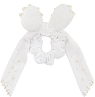 Bambou Faux-pearl Embellished Velvet Scrunchie - Womens - White