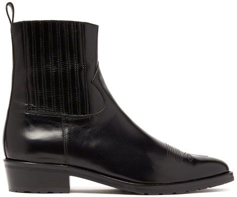 Topstitched Leather Chelsea Boots - Mens - Black