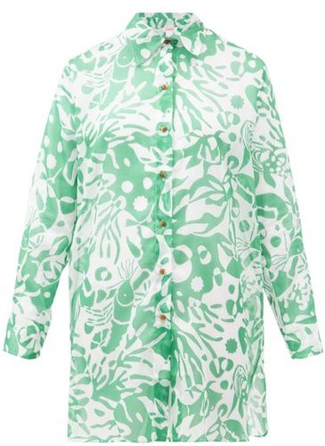 Turtle Coralsand-print Cotton Shirt Cover Up - Womens - Green