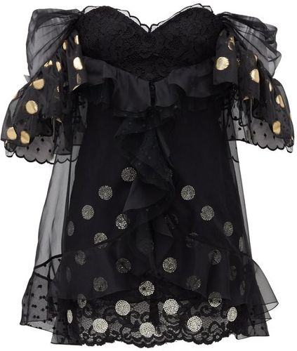 Ruffled Off-the-shoulder Lace Mini Dress - Womens - Black