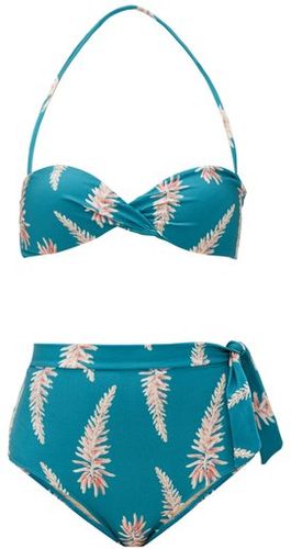 Aloe-print Halterneck High-rise Bikini - Womens - Blue Print