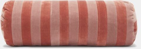 Striped Cotton-velvet Bolster Cushion - Pink Multi