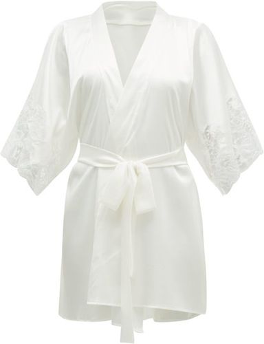 Signature Lace-insert Silk-blend Robe - Womens - White