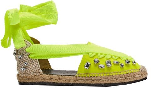 Crystal-embellished Canvas & Jute Espadrilles - Womens - Yellow