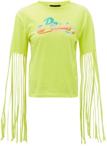 Fringed Logo-print Jersey T-shirt - Womens - Yellow