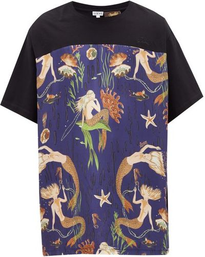 Mermaid-print Jersey T-shirt - Mens - Black Blue