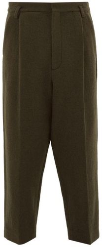 Exaggerated Tapered-leg Boiled-wool Trousers - Mens - Green