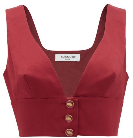 Cropped Cotton-blend Top - Womens - Burgundy