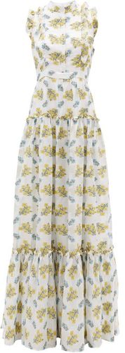 Ava Tiered Floral Fil Coupé Gown - Womens - Yellow White