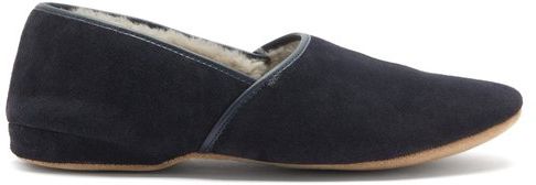 Crawford Shearling-lined Suede Slippers - Mens - Navy