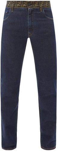 Ff-logo Waistband Slim-leg Jeans - Mens - Blue