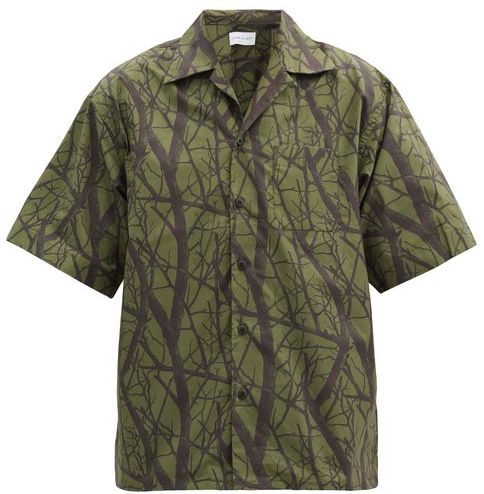 Practice Tree-print Cotton-poplin Shirt - Mens - Dark Green