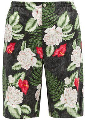 Foliage-print Poplin Shorts - Mens - Multi