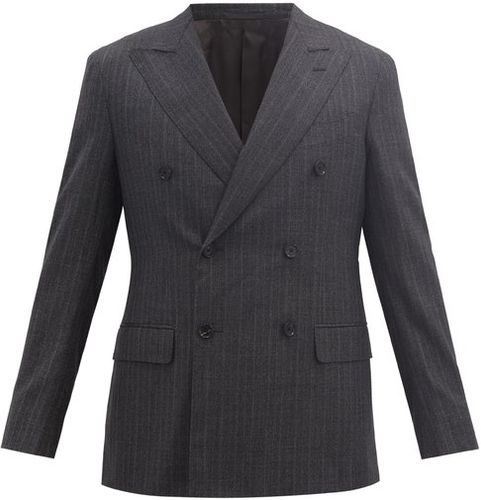 Double-breasted Peak-lapel Pinstriped Wool Jacket - Mens - Grey