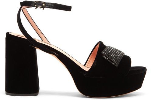 Crystal-embellished Velvet Platform Sandals - Womens - Black