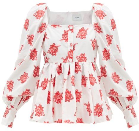 Noria Balloon-sleeve Rose Fil Coupé Blouse - Womens - Red White