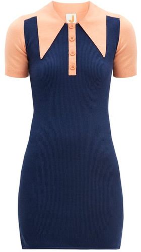 Oversized Point-collar Cotton-blend Mini Dress - Womens - Navy Multi