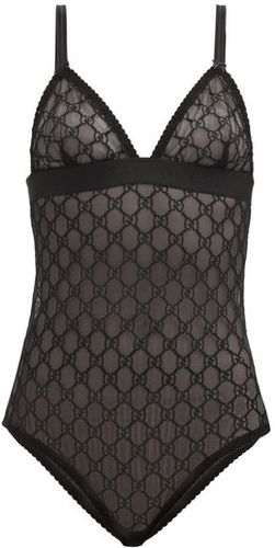 GG-jacquard Mesh Bodysuit - Womens - Black